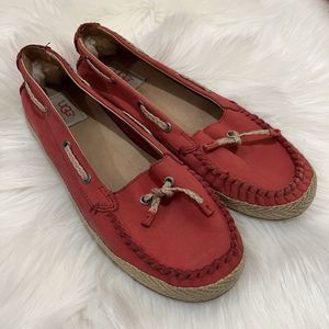 UGG CHIVON Red Coral Leather Espadrille Loafer Boat Shoes Size Women’s US 8